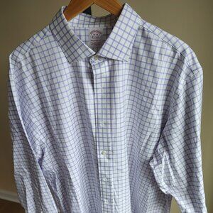 Brooks Brothers White/Lavender Plaid Button Down Dress Shirt - Size 18 34